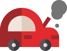 Carro vermelho com fumaça ao lado, falha ao realizar a consulta