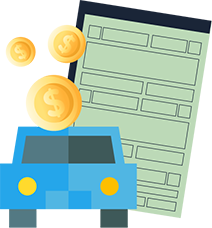 Carro com moedas e documento por trás