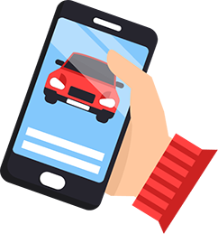 Ilustração de uma mão segurando um celular
