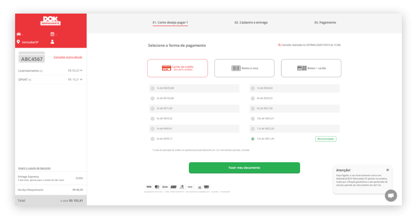 janela do navegador mostrando a pagina pagamento em orçamento do site