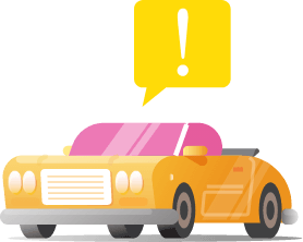 Ilustração de um carro com um balão de alerta em cima