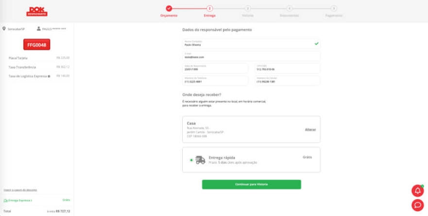 placa dok despachante, imagem da opção entrega no checkout