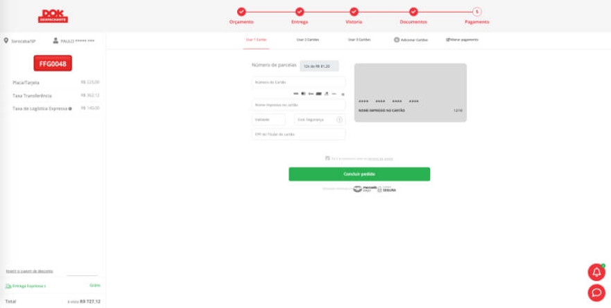 placa dok despachante, imagem da opção pagamento no checkout