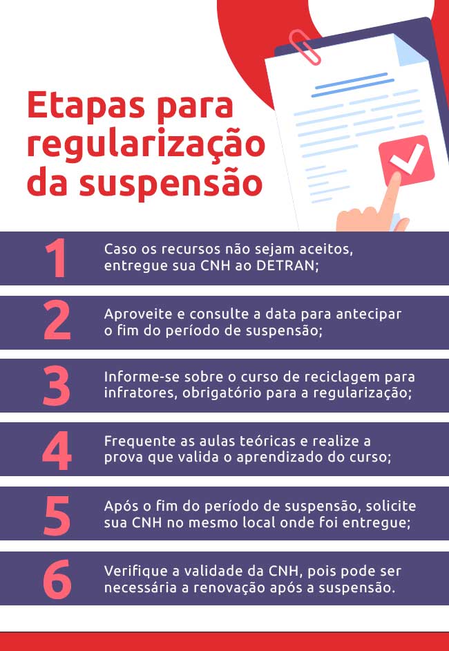 Infográfico sobre etapas da regularização da suspensão | DOK Despachante  