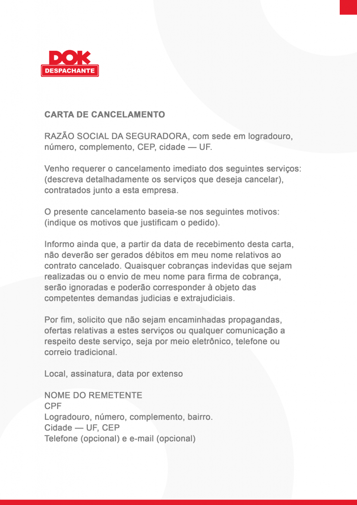 Cancelamento de seguro auto: como solicitar - Modelo Carta de Cancelamento - DOK Despachante 