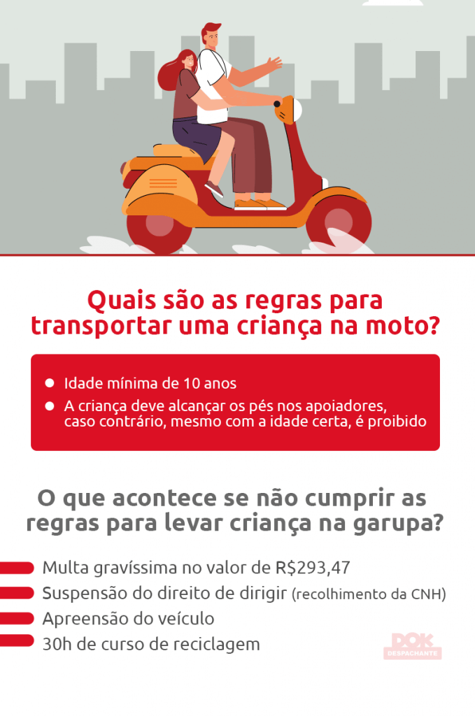 Infográfico de transporte adequado de criança na moto | DOK Despachante