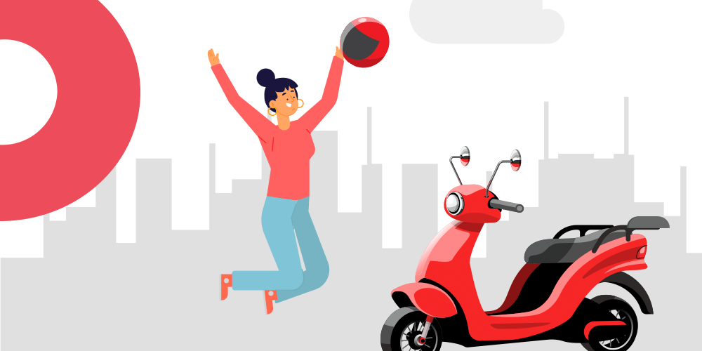 vetor isenção de IPVA para motos de até 170 cilindradas | DOK Despachante
Descrição: uma mulher pulando de alegria com o capacete na mão ao lado de uma scooter. 