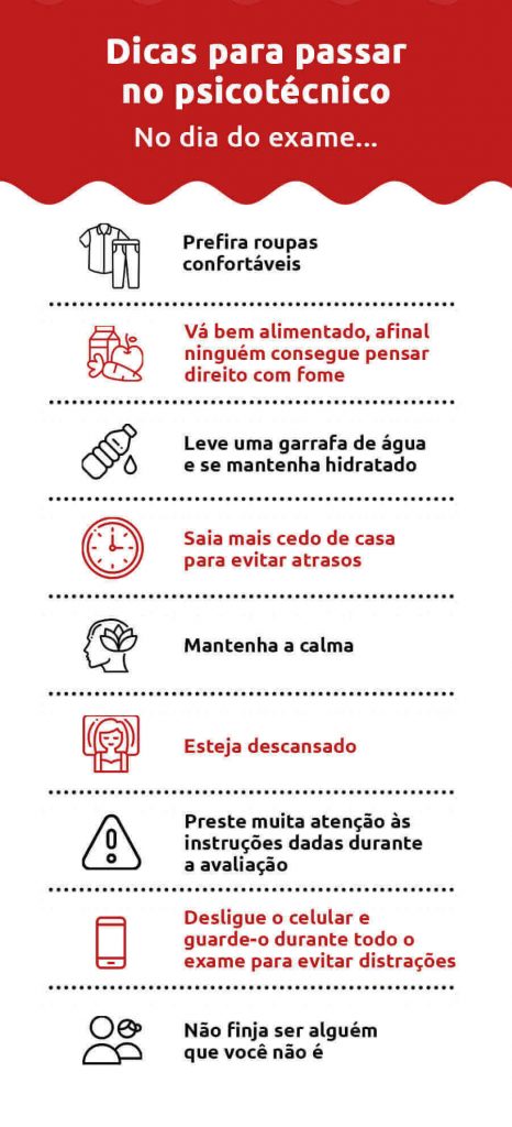 Infográfico sobre dicas para passar no psicotécnico -DOK