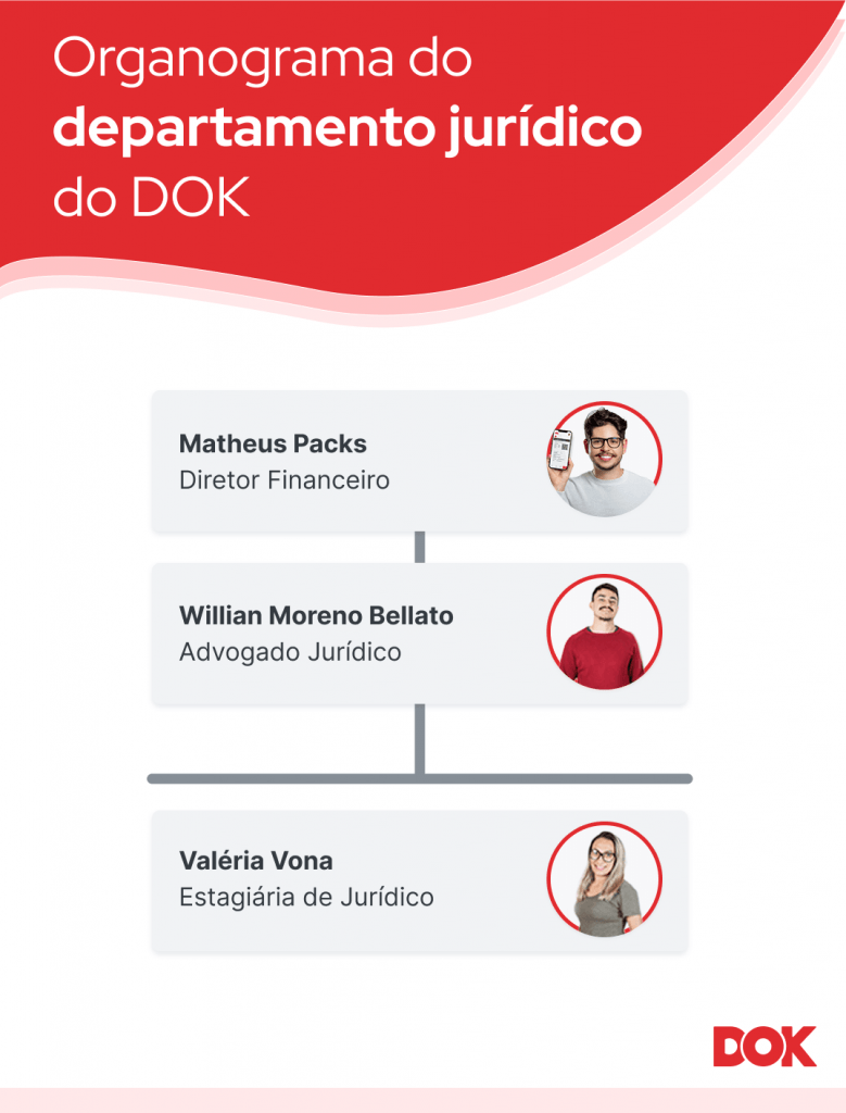 Infográfico sobre a estrutura e hierarquia da equipe de departamento jurídico - DOK Despachante