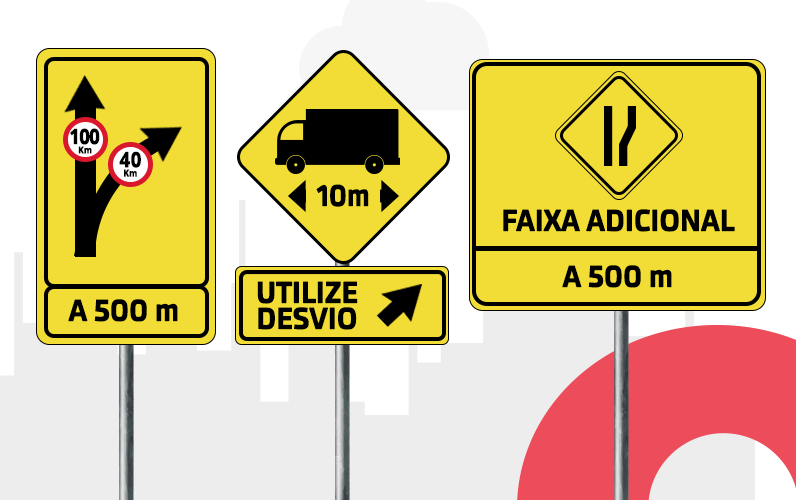 Vetor das placas de advertência com informações complementares | DOK Despachante