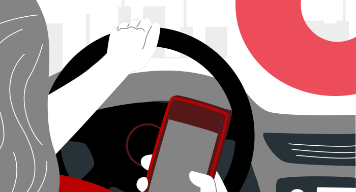 Vetor mostra motorista dirigindo com apenas uma mão no volante pois está utilizando o celular com a outra mão | DOK Despachante