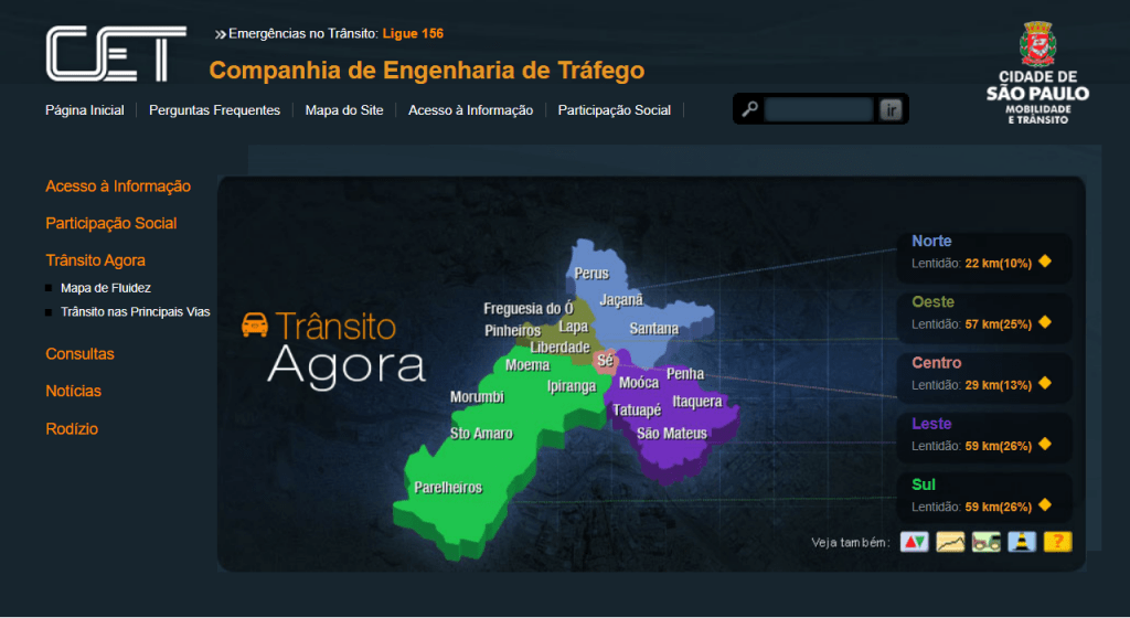  Ilustração do mapa da cidade de São Paulo, onde é possível observar o trânsito de cada zona do município.  