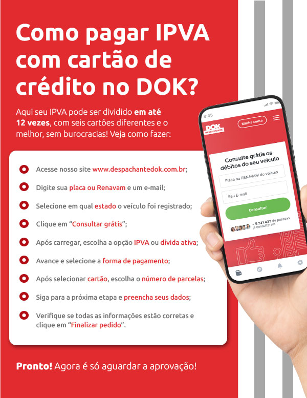 Infográfico sobre como pagar IPVA com cartão de crédito no DOK