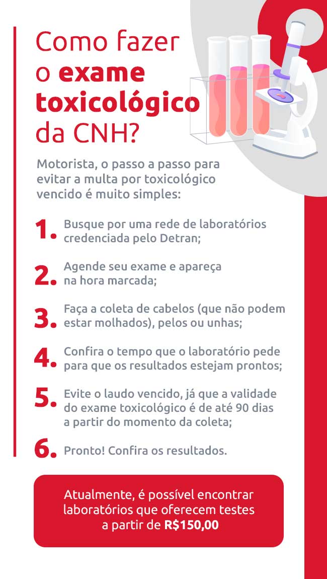 Infográfico sobre como fazer o exame toxicológico da CNH | DOK