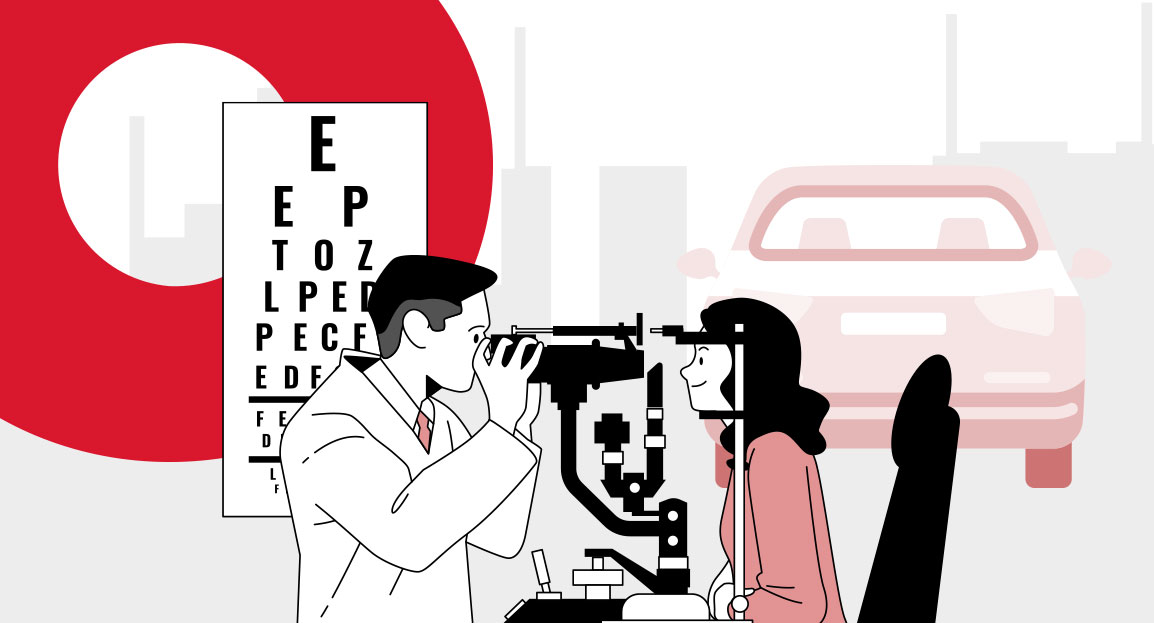 Vetor sobre como é feito o exame de vista com um oftalmologista | DOK