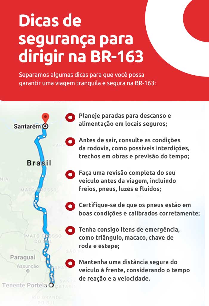 Infográfico sobre dicas de segurança para dirigir na BR-163 | DOK