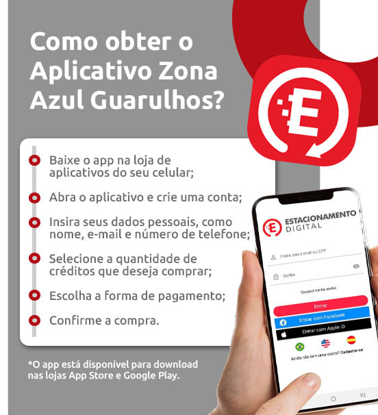 Infográfico sobre como obter o aplicativo zona azul Guarulhos | DOK