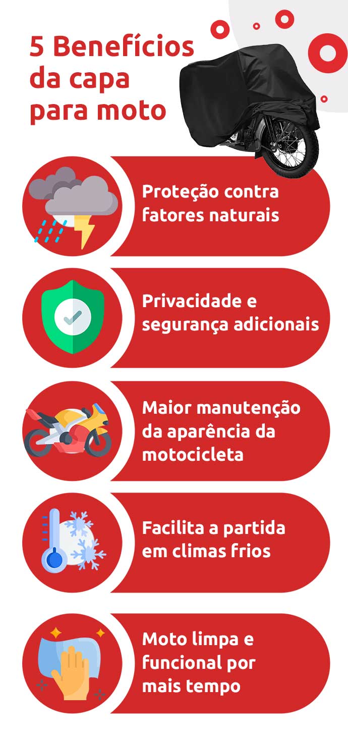 Infográfico sobre 5 benefícios da capa para moto | DOK