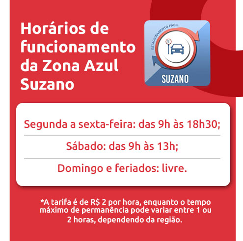 Infográfico sobre horários de funcionamento da Zona Azul Suzano | DOK