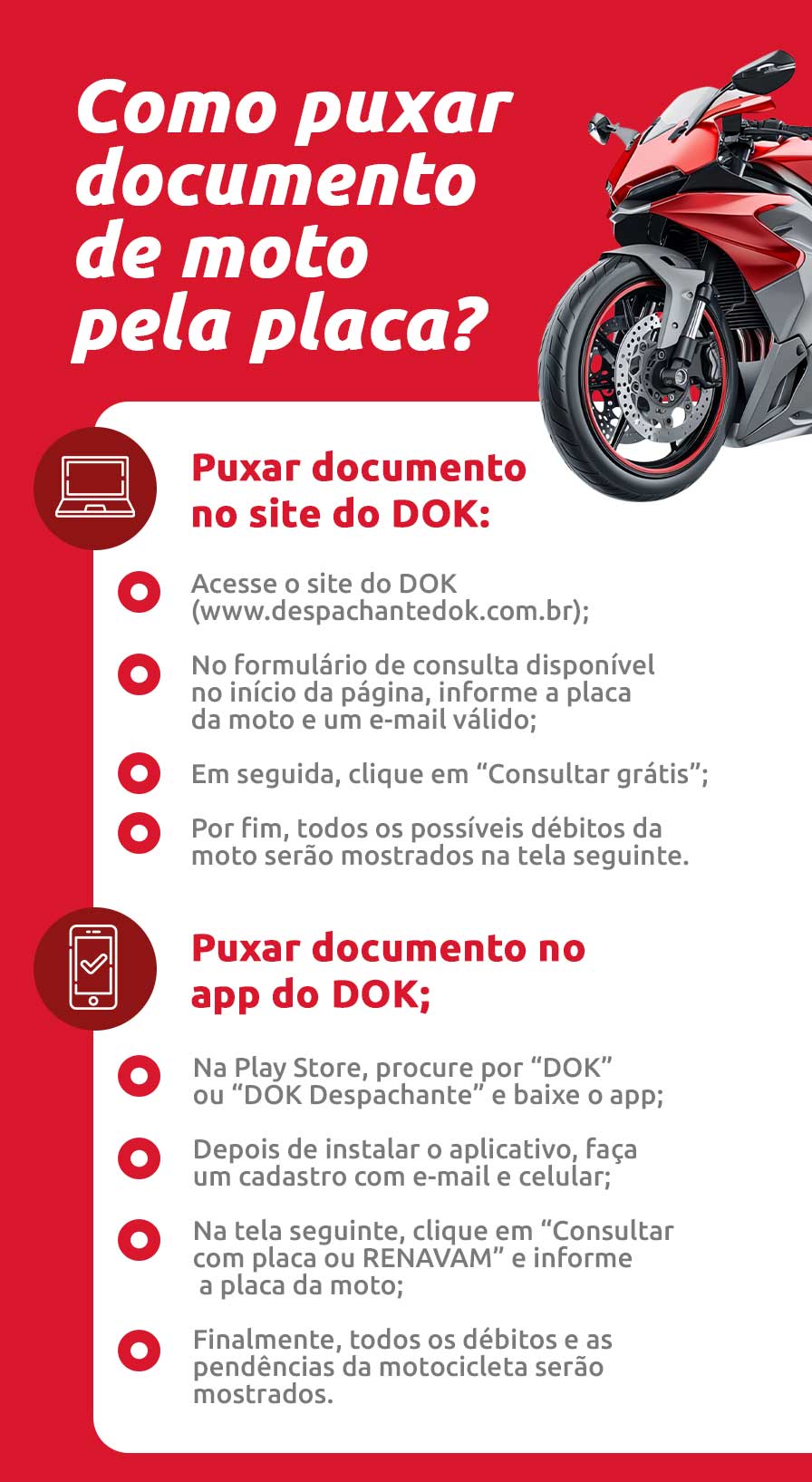 Infográfico sobre como puxar documento de moto pela placa | DOK