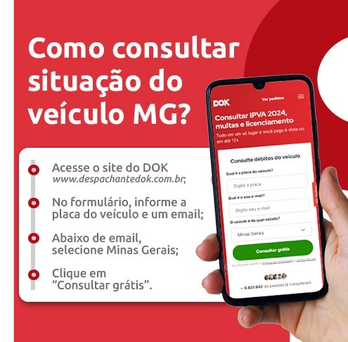 Infográfico sobre como consultar situação do veículo MG | DOK